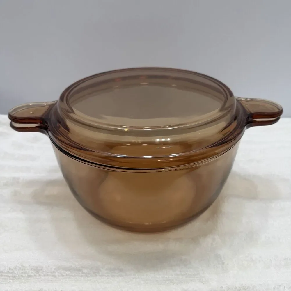 Vintage Vision Corning Amber Covered Casserole Baking Dish w/ Flat Lid France